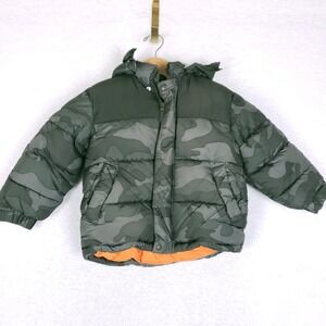 Old Navy Puffer Jacket XS Camo Green Hooded Fleece Lined Gorpcore‎ Winter Coat